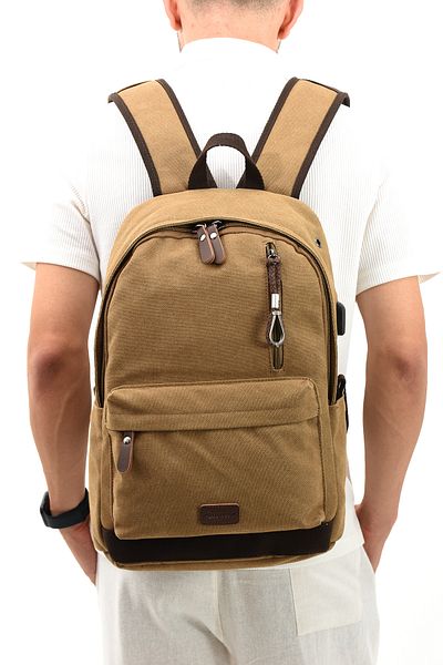 Fiyaka EBA-6234 Canvas Backpack - ΜΠΕΖ Σχολική τσάντα για κάμπινγκ και ταξίδια με θήκη φορητού υπολογιστή