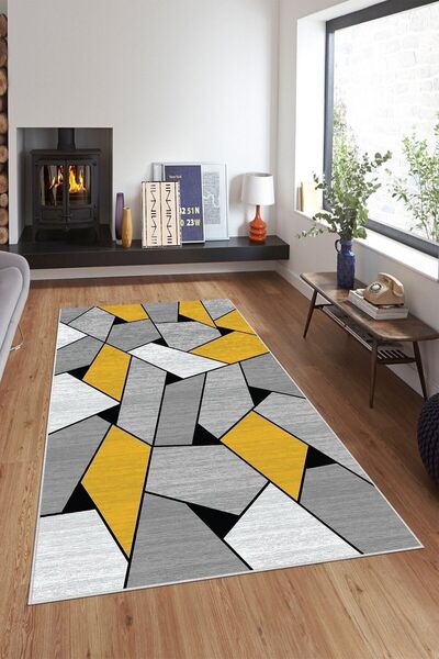 on the clouds Geometrik Puzzle Desenli Yıkanabilir Kaymaz Taban Leke Tutmaz M...