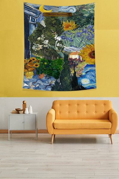 on the clouds Van Gogh Journal Pattern Stain Resistant Fabric Wall Cover Wall Carpet Tapestry