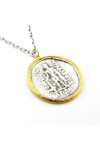 Solfera Men's Necklace - Antique Roman, Stainless Steel Chain, Medallion Q0877