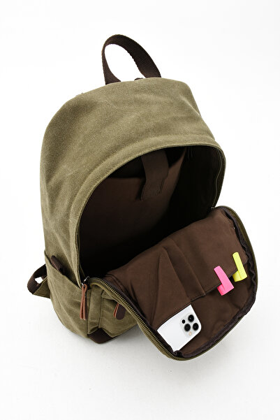 By Hakan Eba-6234 Canvas Backpack - School Bag with Laptop Compartment for Camping and Travel KHAKI