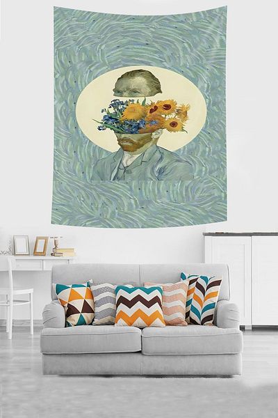 on the clouds Van Gogh Flower Stain Resistant Fabric Wall Cover Wall Carpet Tapestry
