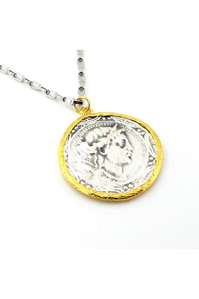 Solfera Alexander the King of Macedonian Antique Patterned Steel Chain Men's Necklace - Q0879
