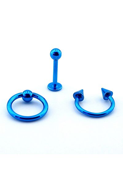 Solfera Blue Colored Stainless Steel Body Piercing Triple Set - P475