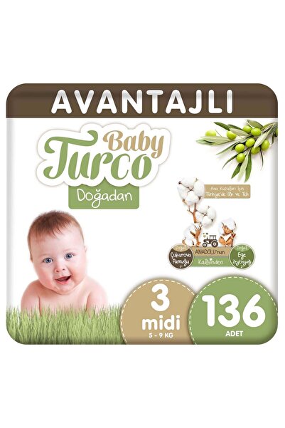 Baby Turco Doğadan Avantajlı Bebek Bezi 3 Numara Midi 136 Adet