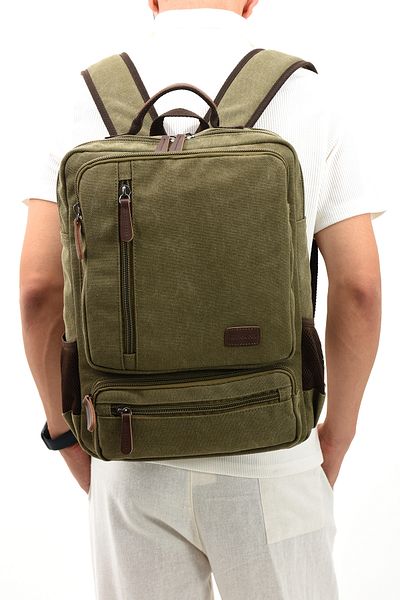By Hakan Eba-8814 Canvas Backpack - Με θήκη Laptop, Για Κάμπινγκ και Ταξίδια, Σχολική Τσάντα KHAKI
