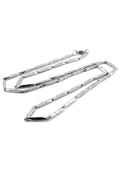 Solfera Men's Necklace - Silver Color, Stainless Steel, Bar Bar and Notch Pattern Q0885
