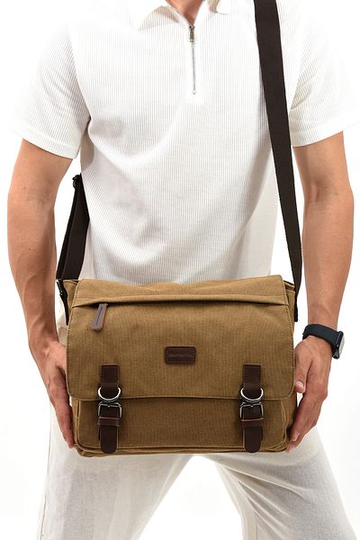 Fiyaka Eba-8645 Beige Canvas Messenger Bag - Σχολική τσάντα με θήκη ώμου και φορητού υπολογιστή