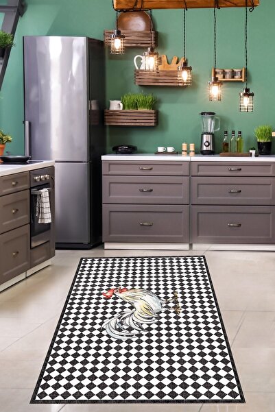 on the clouds Siyah Horoz Desenli Mutfak HalısıKaymaz Taban Leke Tutmaz Yıkan...