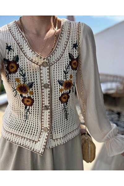 Modanoya Çiçekli Balon Kol Soft Hırka