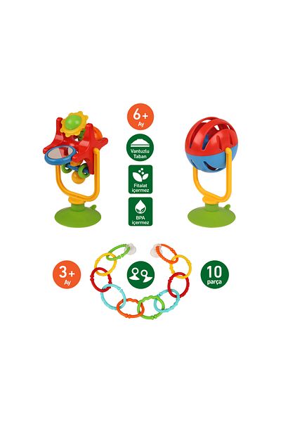 Been Suction Cup High Chair Toy + In-Car Suction Cup Toy + Colorful Rings Set