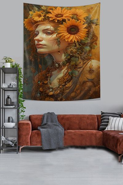 on the clouds Sunflower And Women's Stain Resistant Fabric Wall Cover Wall Tapestry Tapestry