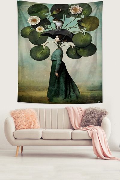 on the clouds Leafy Water Lily Flowers Stain Resistant Fabric Wall Cover Wall Carpet Tapestry