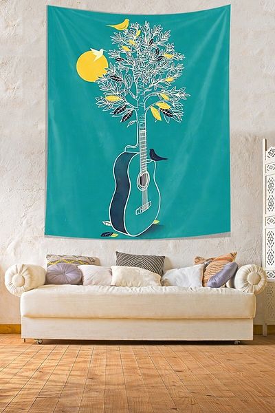 on the clouds Guitar and Nature Themed Stain Resistant Fabric Wall Cloth Wall Tapestry Tapestry