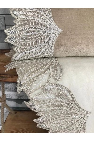 Modares Store طقم مناشف سينار برباط فرنسي - قطعتين كريمي وكاب 50x90