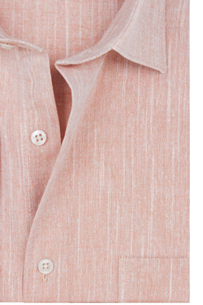 Varetta Erkek Sıcak Pembe Uzun Kollu Keten Efektli Cepli Pamuklu Gömlek