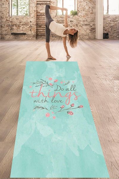 on the clouds Do All Things With Love Washable Non-Slip Base Stain-Proof Yoga Mat Pilates Mat