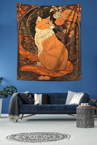 on the clouds Noble Cat Stain Resistant Fabric Wall Cover Wall Carpet Tapestry