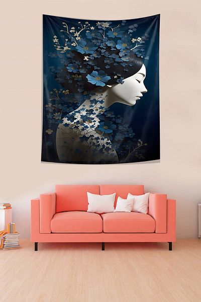 on the clouds Floral Japanese Girl Stain Resistant Fabric Wall Cloth Wall Tapestry Tapestry