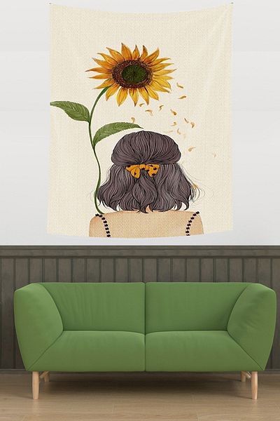 on the clouds Sunflower Girl Αδιάβροχο Υφασμάτινο Κάλυμμα Τοίχου Ταπετσαρία Ταπετσαρίας Τοίχου