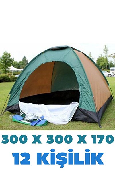 12 Kişilik Kolay Kurulum Sineklikli Pencereli Kamp Çadırı Çantalı 3 X 3 X 1.7 Metre