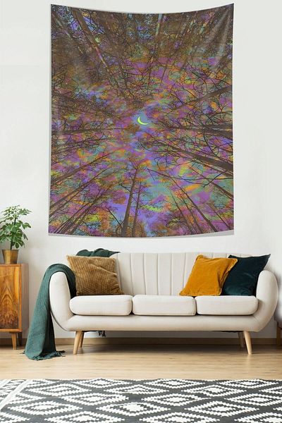 on the clouds Forest And Moon Stain Resistant Fabric Wall Cover Wall Carpet Tapestry