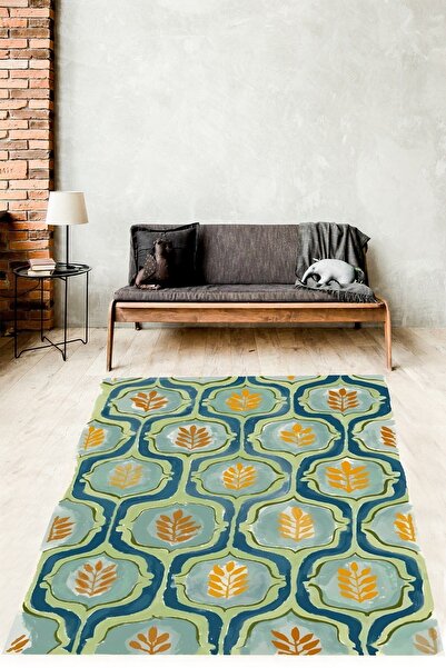 on the clouds Bohem Yaprak Desen  Yıkanabilir Kaymaz Taban Leke Tutmaz Salon ...