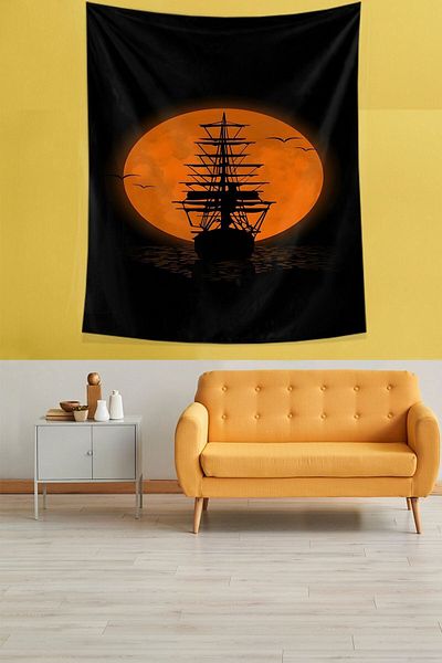 on the clouds Pirate Boat Stain Resistant Fabric Wall Cover Wall Carpet Tapestry