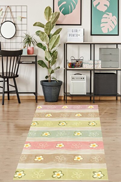 on the clouds Pastel Renk Bloklu Papatya Dökümlü Yıkanabilir Kaymaz Taban Lek...