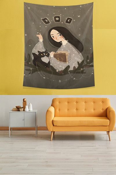 on the clouds Constellation Moon Tarot Tapestry Stain Resistant Fabric Wall Cloth Wall Carpet Tapestry