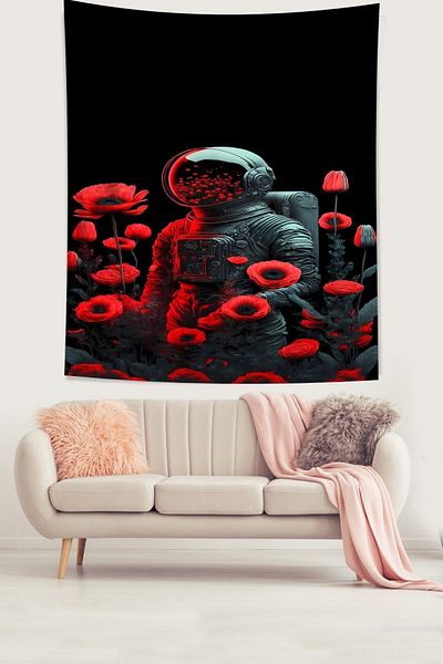 on the clouds Poppy Astronaut Stain Resistant Fabric Wall Cover Wall Carpet Tapestry