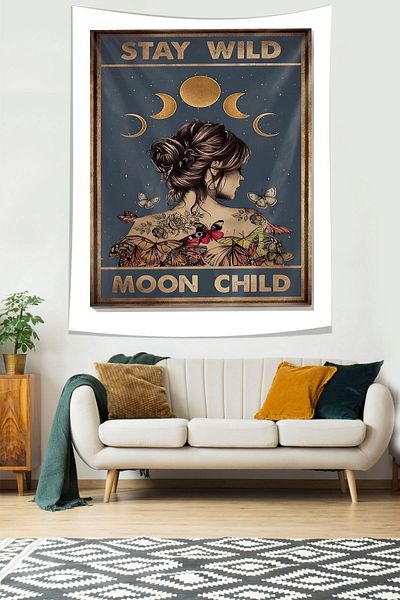 on the clouds Moon Child Stain Resistant Fabric Wall Cover Wall Tapestry Tapestry