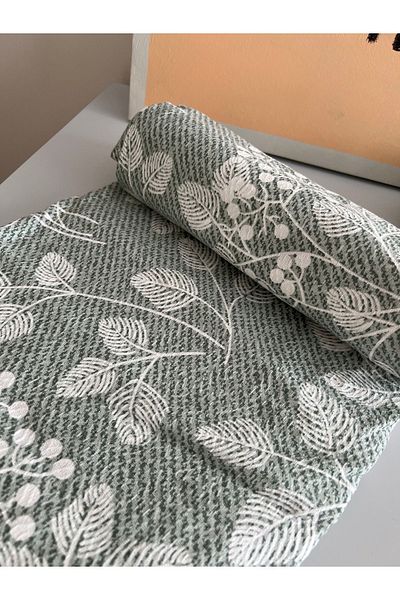 Shopiole Green and White Flower Patterned Single Thin Cotton Pique 160cm x 220cm