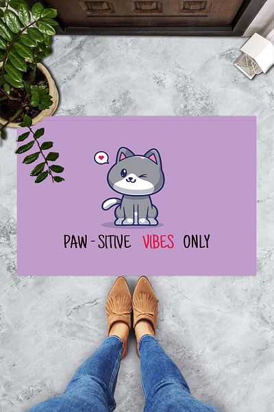 on the clouds سجادة باب مزخرفة مطبوعة رقمية من Paw-Sitive Vibes فقط