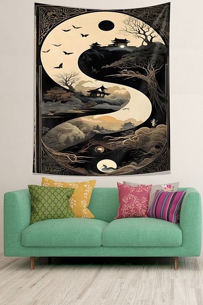 on the clouds Sky Birds And Trees Stain Resistant Fabric Wall Cloth Wall Carpet Tapestry