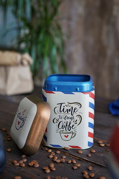 EVLE 10.8 x 10.8 x 11.8 cm Square Metal Storage Container - 1.3 lt Post Coffee