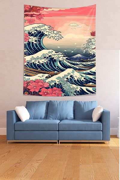 on the clouds Great Waves Stain Resistant Fabric Tapet Tapiserie Tapiserie