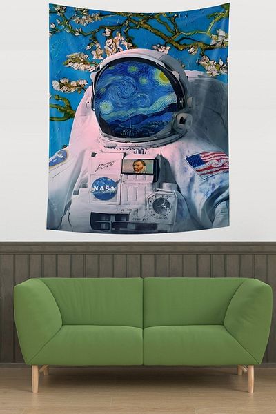 on the clouds Van Gogh Astronaut în spațiul cosmic Covor de perete din țesătură rezistentă la pete Tapiserie