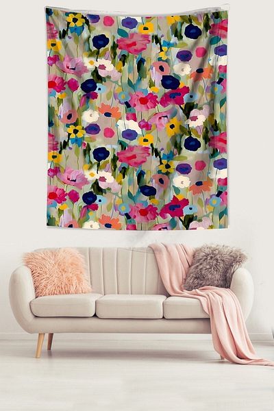 on the clouds Watercolor Flowers Patterned Stain Resistant Fabric Wall Cover Wall Carpet Tapestry