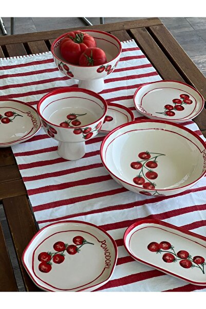 MeGgDecor El Yapımı El Boyaması Şekilsiz Formlu Özel Seri 6 Kişilik  11 Parça...