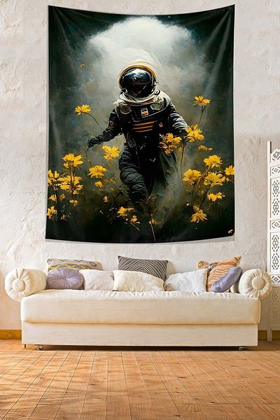 on the clouds Astronaut Space Flowers Tapiserie de perete din țesătură rezistentă la pete