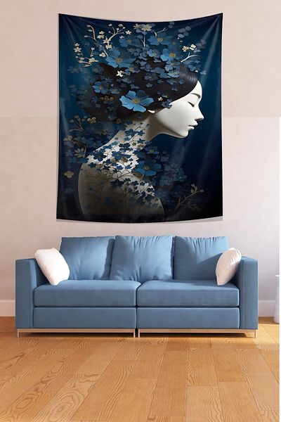 on the clouds Floral Japanese Girl Stain Resistant Fabric Wall Cloth Wall Tapestry Tapestry
