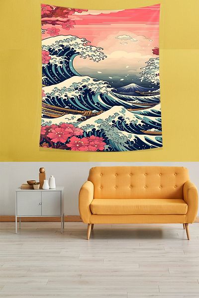 on the clouds Great Waves Stain Resistant Fabric Tapet Tapiserie Tapiserie