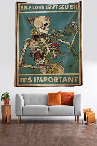 on the clouds Skeleton Watering Flowers on It Stain Resistant Fabric Wall Cloth Wall Carpet Tapestry