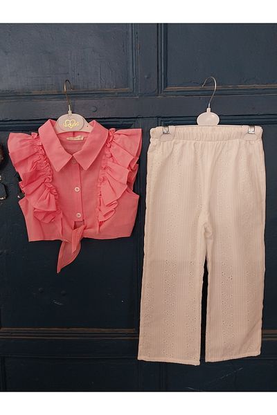 Terry Linen Cropped Top and Bottom Set for Girls