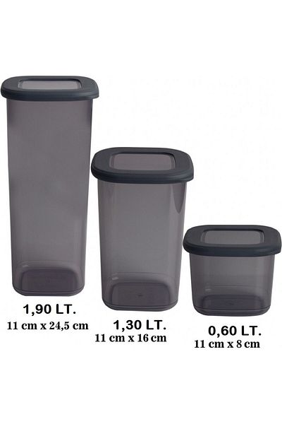 ASEV HOME Practical Storage Container with Lid 3-Piece Anthracite Color