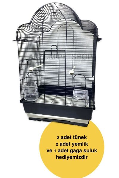 ARZUM KAFES Muhabbet Kuşu ve Papağan İçin Siyah Kaplama Papatya Çatı Lüks Kuş Kafesi 42x32x68