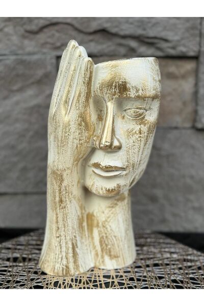 Peramari Πολυεστερικό Μονό Βάζο Γλάστρας με Πρόσωπο Γυναίκας - Κρεμ Αντίκα