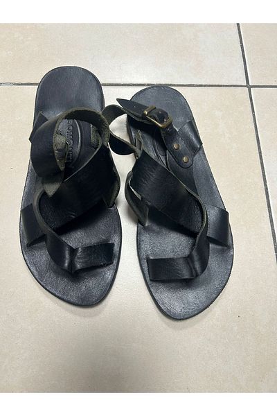 Bomonti Handmade One Hundred Percent Leather (Except Soil) 01 Model Leather Sandals