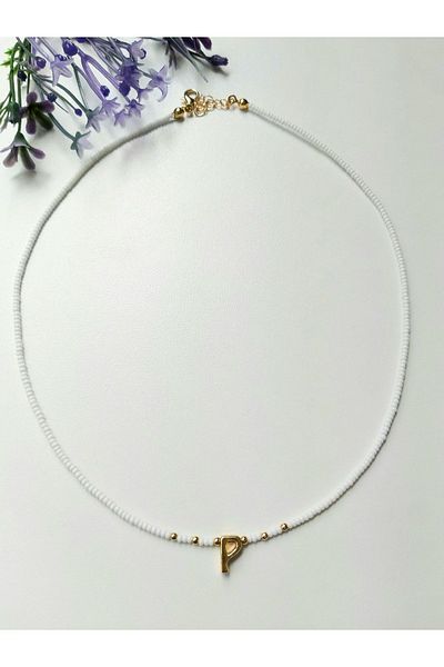 Lilamor White Beaded Letter Necklace